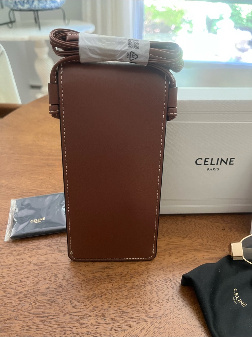 Celine Gold Frame Triomphe Sunglasses with Brown Leather Crossbody Case - Picture 3 of 10